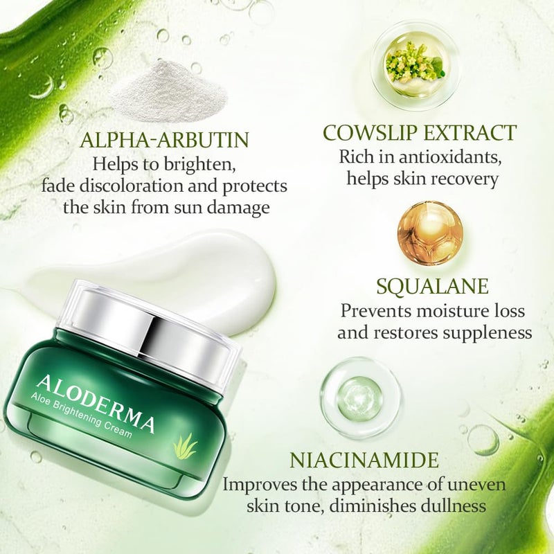 Aloderma Brightening Facial Cream - Made with 69% Organic Aloe Vera - Natural Skin Brightening Squalane & Niacinamide for Flawless Complexion, 1.7oz - Image 2